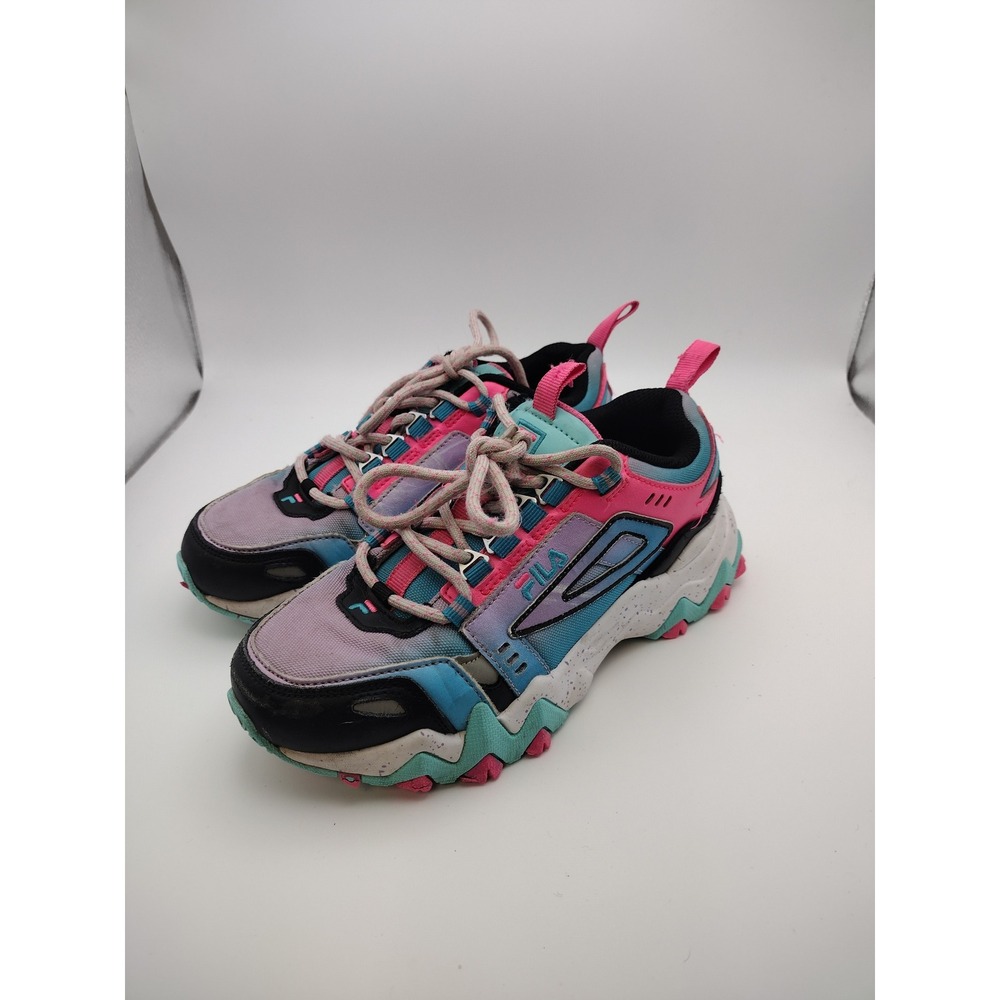 Fila Ray Tracer Kids Sneakers Pink Teal Purple Chunky Shoes Size 5Y